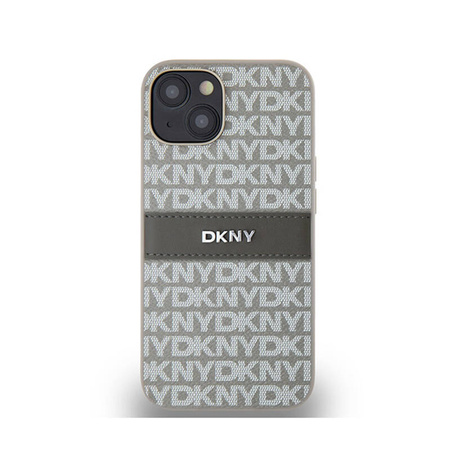 DKNY Leather Mono Stripe & Metal Logo - Etui iPhone 14 / 15 / 13 (beżowy) (DKHCP14SPRTHSLE)