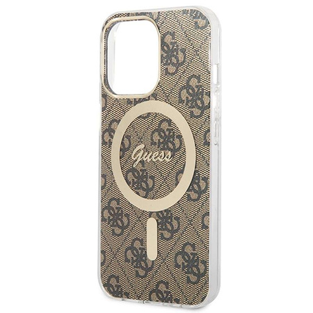 Guess Bundle Pack MagSafe 4G - Zestaw etui + ładowarka MagSafe iPhone 13 Pro (brązowy/złoty) (GUBPP13LH4EACSW)