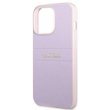 Guess Saffiano Hot Stamp & Metal Logo – Etui iPhone 13 Pro (liliowy) (GUHCP13LPSASBPU)