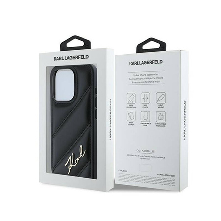 Karl Lagerfeld Diagonal Quilted Script - Etui iPhone 15 Pro Max (czarny) (KLHCP15XPQDSMGK)