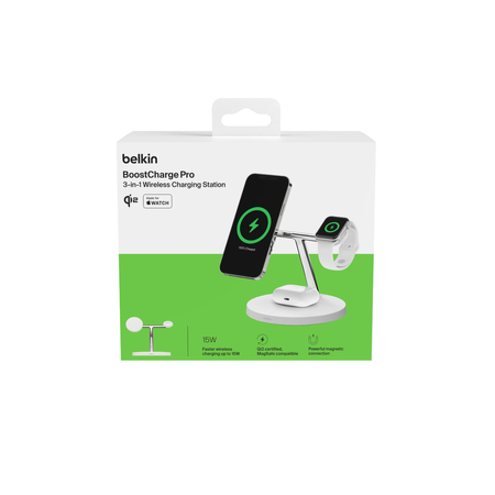 Belkin Stacja do ładowania bezprzewodowego na iPhone, Apple Watch, AirPods, Qi2 15W, biała (WIZ032KQWH)