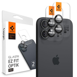 Spigen Optik Pro GLAS.TR EZ Fit Camera Protector 2-Pack - Szkło ochronne na obiektyw do iPhone 16 / 16 Plus (2 szt) (Czarny) (AGL07921)