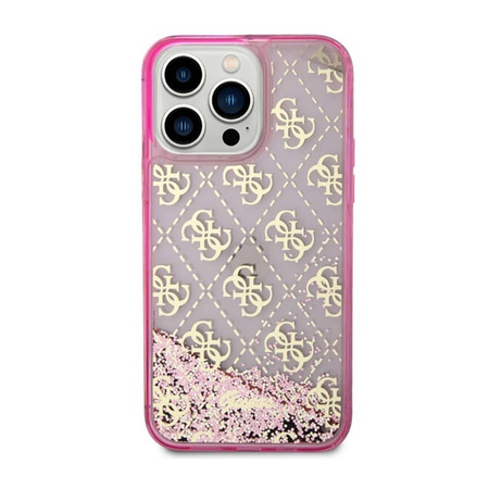 Guess Liquid Glitter Transculent 4G - Etui iPhone 14 Pro (Różowy) (GUHCP14LLC4PSGP)