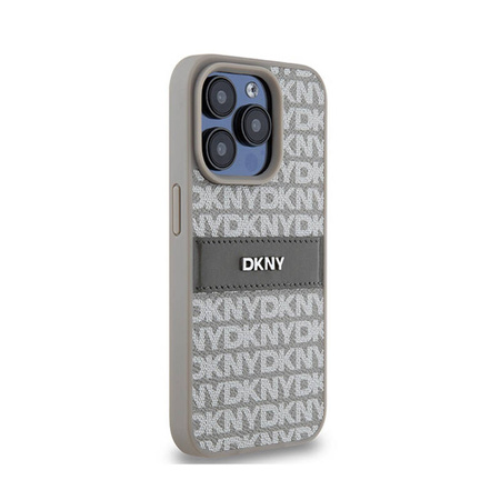 DKNY Leather Mono Stripe & Metal Logo - Etui iPhone 15 Pro Max (beżowy) (DKHCP15XPRTHSLE)