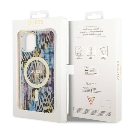 Guess Leopard MagSafe - Etui iPhone 14 (Niebieski) (GUHMP14SHLEOPWB)