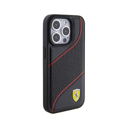 Ferrari Perforated Waves Metal Logo - Etui iPhone 15 Pro (czarny) (FEHCP15LPWAK)