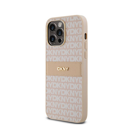 DKNY Leather Mono Stripe & Metal Logo - Etui iPhone 14 Pro (różowy) (DKHCP14LPRTHSLP)