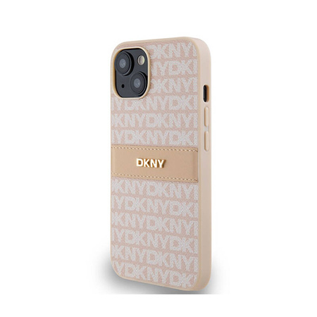 DKNY Leather Mono Stripe & Metal Logo - Etui iPhone 14 / 15 / 13 (różowy) (DKHCP14SPRTHSLP)