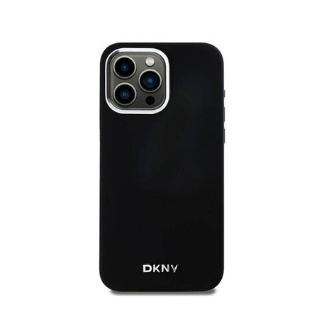 DKNY Liquid Silicone Small Metal Logo MagSafe - Etui iPhone 15 Pro Max (czarny) (DKHMP15XSMCHLK)