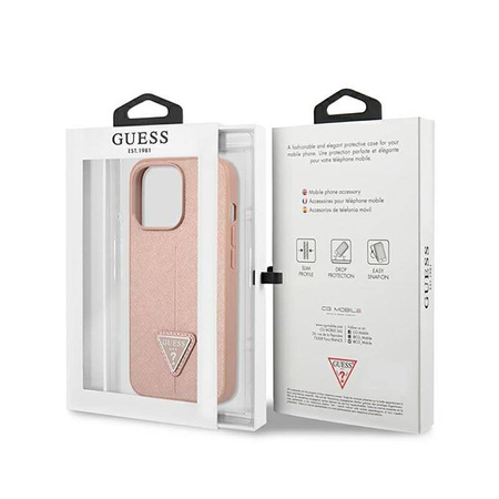 Guess Saffiano Triangle Logo Case – Etui iPhone 14 Pro (różowy) (GUHCP14LPSATLP)