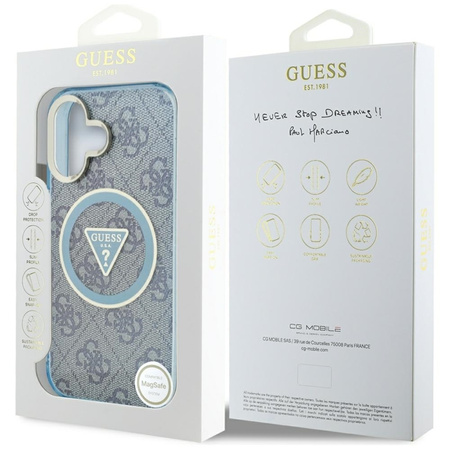 Guess IML Metal Glitter 4G Circle Triangle MagSafe - Etui do iPhone 16 (niebieski) (GUHMP16SHG4PRTGB)