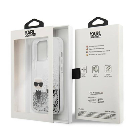 Karl Lagerfeld Liquid Glitter Karl & Choupette - Etui iPhone 13 Pro (srebrny) (KLHCP13LGKCS)