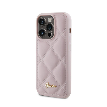 Guess Quilted Metal Logo - Etui iPhone 15 Pro Max (różowy) (GUHCP15XPSQSQSP)