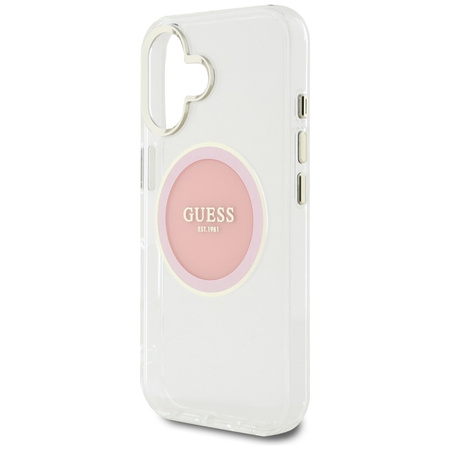 Guess IML Metal Colored Circle Classic Logo MagSafe - Etui do iPhone 16 (różowy) (GUHMP16SHTDRCEDP)