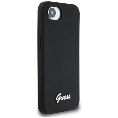 Guess Silicone Script Metal Logo MagSafe - Etui do iPhone 16e (czarny) (GUHMPSE4SMBSLK)