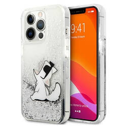 Karl Lagerfeld Liquid Glitter Choupette Fun - Etui iPhone 13 Pro Max (srebrny) (KLHCP13XGCFS)