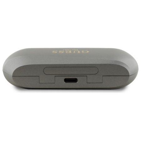 Guess Elongated Metalic Printed Logo - Słuchawki Bluetooth TWS + etui ładujące (szary) (GUTWSC2MCDSE)