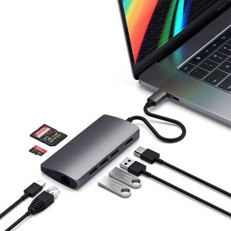 Satechi Hub Multiport V2 z USB-C na HDMI, Ethernet, USB 3.0, SD, microSD - Gwiezdna szarość (ST-TCMA2M)