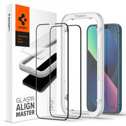 Spigen Alm Glass FC 2-Pack - Szkło hartowane do iPhone 16e / iPhone 14 / iPhone 13 / iPhone 13 Pro 2 szt (Czarna ramka) (AGL03387)