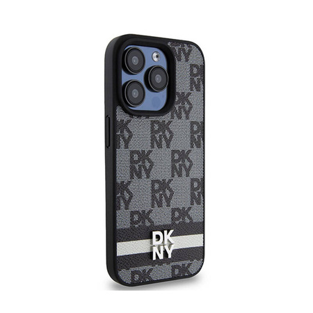 DKNY Leather Checkered Mono Pattern & Printed Stripes - Etui iPhone 15 Pro Max (czarny) (DKHCP15XPCPTSSK)