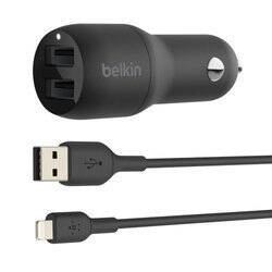 Belkin ładowarka samochodowa Dual USB-A 24W i kabel USB-A/Lightning 1M - czarna (CCD001BT1MBK)