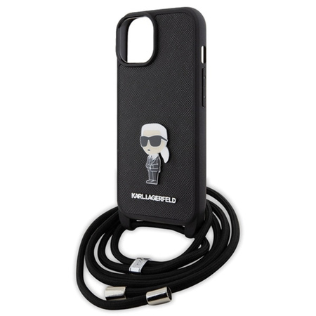 Karl Lagerfeld Crossbody Saffiano Monogram Ikonik Metal Pin - Etui iPhone 15 (czarny) (KLHCP15SSASKNPSK)