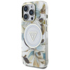 Guess Glitter Flowers Triangle Buttons MagSafe - Etui do iPhone 16 Pro (biały) (GUHMP16LHFLPEDH)