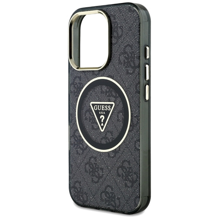 Guess IML Metal Glitter 4G Circle Triangle MagSafe - Etui do iPhone 16 Pro (czarny) (GUHMP16LHG4PRTGK)
