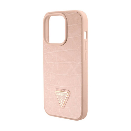 Guess Croco Triangle Metal Logo - Etui iPhone 15 Pro Max (różowy) (GUHCP15XPCRTHCP)