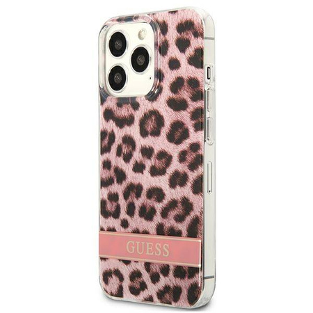 Guess Leopard Electro Stripe - Etui iPhone 13 Pro Max (Pink) (GUHCP13XHSLEOP)