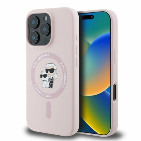 Karl Lagerfeld Silicone Karl & Choupette Ring MagSafe - Etui iPhone 16 Pro (różowy) (KLHMP16LSCMKCRHP)
