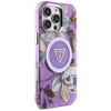 Guess Glitter Flowers Triangle Buttons MagSafe - Etui do iPhone 16 Pro Max (fioletowy) (GUHMP16XHFLPEDU)