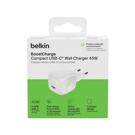Belkin Ładowarka USB-C 45W, BoostCharge Compact, biała (WCA013KQWH)