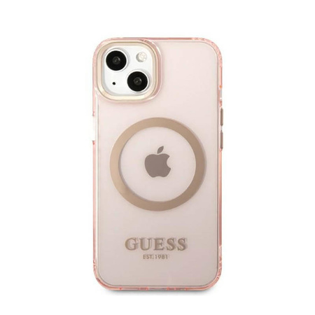 Guess Gold Outline Translucent MagSafe - Etui iPhone 13 (różowy) (GUHMP13MHTCMP)