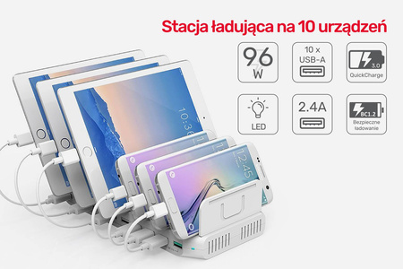 Unitek Stacja ładująca 10xUSB z QC 3.0 96W (Y-2190A)