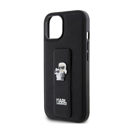 Karl Lagerfeld Gripstand Saffiano Karl & Choupette Pins - Etui iPhone 15 Plus (czarny) (KLHCP15MGSAKCPK)