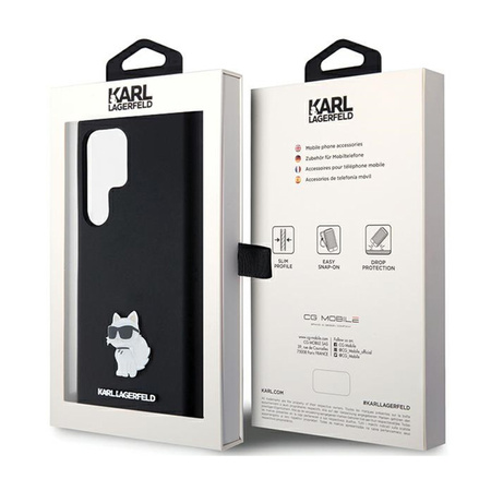 Karl Lagerfeld Silicone Choupette Metal Pin - Etui Samsung Galaxy S24 Ultra (czarny) (KLHCS24LSMHCNPK)