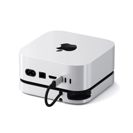 Satechi Mac Mini M4 Stand & Hub SSD - aluminiowa podstawka do Mac Mini z Hub USB-C (host USB-C 3.2 gen. 2, 2x USB-A 3.2 10Gpbs,USB-A 2.0 480Mbps, czytnik kart SD 4.0 UHS-II do 312 MB/s, kieszeń na dysk SSD NVMe) - srebrna (ST-GNMMES)