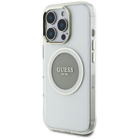 Guess IML Metal Colored Circle Classic Logo MagSafe - Etui do iPhone 16 Pro Max (szary) (GUHMP16XHTDRCEDG)