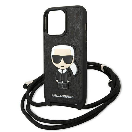 Karl Lagerfeld Monogram Leather Patch and Cord Iconik - Etui iPhone 13 Pro (KLHCP13LCMNIPK)