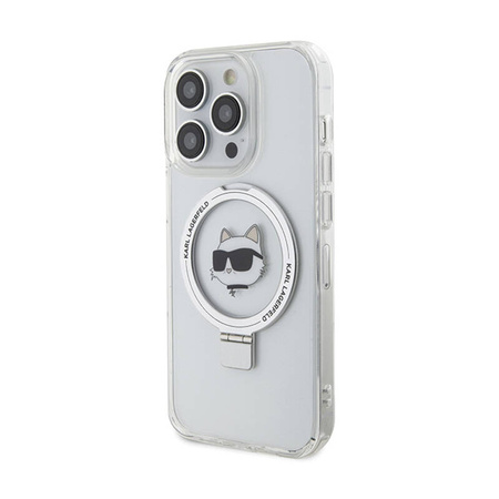 Karl Lagerfeld Ring Stand Choupette Head MagSafe - Etui iPhone 15 Pro Max (biały) (KLHMP15XHMRSCHH)