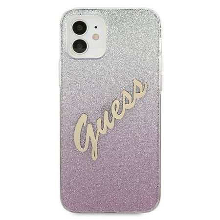 Guess Glitter Gradient Script - Etui iPhone 12 mini (różowy) (GUHCP12SPCUGLSPI)
