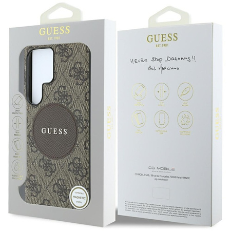 Guess 4G Round Patch Classic Logo MagSafe - Etui do Samsung Galaxy S25 Ultra (brązowy) (GUHMS25LP4PGRSGW)