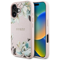 Guess Grained Printed Flower Pattern MagSafe - Etui do iPhone 16 (różowy) (GUHMP16SPGNMPLMP)