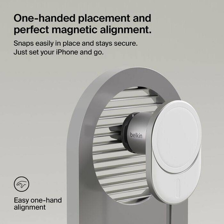 Belkin Ładowarka samochodowa 15W, magnetyczna, Qi2.0, zasilacz 20W, srebrna (WIC008BTGR-V2)