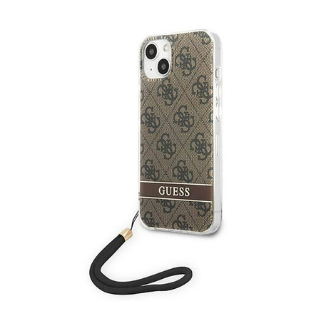 Guess 4G Print Cord - Etui ze smyczką iPhone 14 Plus (brązowy) (GUOHCP14MH4STW)