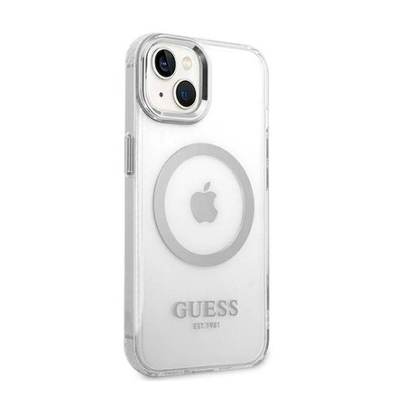 Guess Metal Outline MagSafe - Etui iPhone 14 Plus (przezroczysty / srebrny) (GUHMP14MHTRMS)