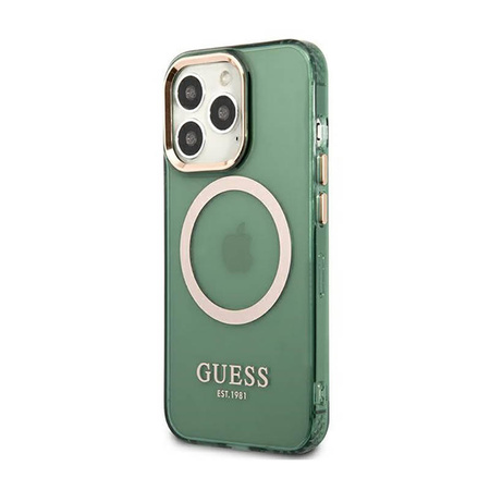Guess Gold Outline Translucent MagSafe - Etui iPhone 13 Pro (zielony) (GUHMP13LHTCMA)