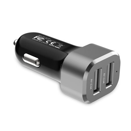 Crong Power Car Charger 24W - Ładowarka samochodowa 2xUSB 2.4A (aluminium) (CRG-PWRC-USB24-ALU)