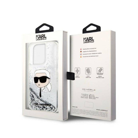 Karl Lagerfeld Liquid Glitter NFT Karl's Head - Etui iPhone 14 Pro (srebrny) (KLHCP14LLNKHCH)